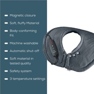 Термоподложка Beurer HK 66 Cosy Grey Shoulder & Neck Heat Pad; 3 temperature settings; auto switch-off after 90 min; washable on 30°; removable switch; fleece fibre;56(L)x52(W) cm