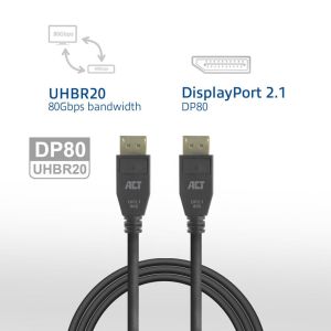 ACT Кабел Display port 2.1 мъжко-мъжко,8К@60Hz,4k@240Hz, 3м, черен