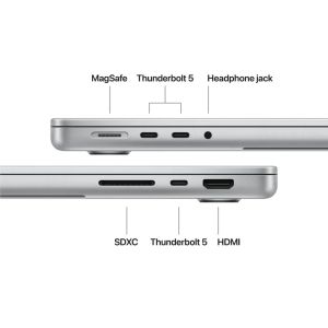 Лаптоп Apple 14-inch MacBook Pro: Apple M5 Pro chip with 15-core CPU and 16-core GPU, 24GB, 1TB SSD - Silver