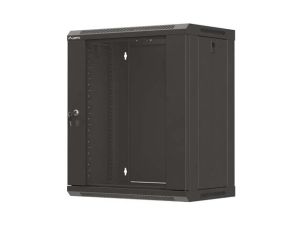 Комуникационен шкаф Lanberg Rack Cabinet, 19" wall-mount 12U/540x350 (flat pack) with glass door, Black