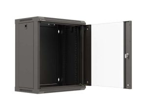 Комуникационен шкаф Lanberg Rack Cabinet, 19" wall-mount 12U/540x350 (flat pack) with glass door, Black