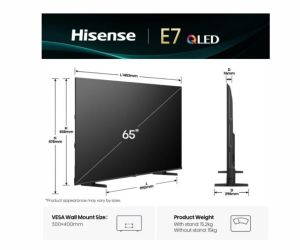 Телевизор Hisense 65" E7Q, 4K Ultra HD 3840x2160, QLED, Quantum Dot, HDR 10+, HLG, Dolby Vision, DTS Virtual X, Smart TV,Light Sensor,WiFi Direct, BT, Anyview Cast, 3xHDMI, 2xUSB, LAN, CI+, DVB-T2/C/S2, Black