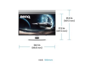 Монитор BenQ MOBIUZ EX271UZ 27", 4K OLED Gaming Monitor, 3840x2160, 166 PPI, 240Hz, 0.03ms, 4th Gen QD-OLED, Graphene Film, FreeSync Premium Pro, Color Vibrance, eARC, smart KVM, Eye Care, 2x HDMI (v2.1), DP, USB C PD 90W, USB hub, WHITE, 5.14kg