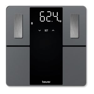 Везна Beurer BF 500 BT diagnostic bathroom scale in black, titanium-coated stainless steel electrodes, extra-large magic display 40mm, Weight, body fat, body water, muscle percentage, bone mass, AMR/BMR calorie display; BMI calculation; Bluetooth; 180 kg 