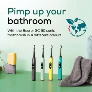 Електрическа четка за зъби Beurer SC 50 peppermint Electric Sonic Toothbrush, up to 80,000 mov/min, 5 cleaning programs: Clean, Sensitive, Polish, Gum Care, Whiten, Pressure sensor , 2-min. timer, Incl. 2 toothbrush heads and magnetic charging plate, 22 d