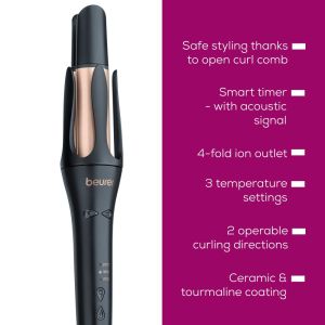 Маша Beurer HT 75 Automatic Hair Curler, 4-way ion outlet, 3 temperature settings: 170, 190, 210°C, Ceramic and tourmaline-coated, Smart timer