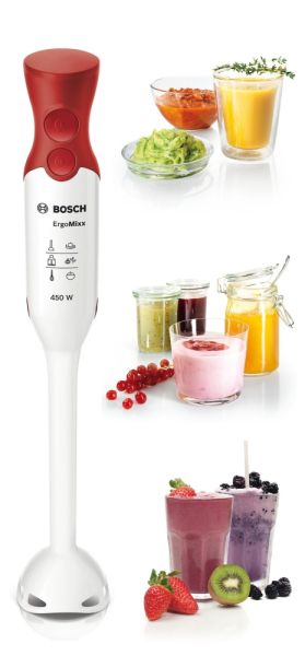 Пасатор Bosch MSM64010, Blender, ErgoMixx, 450 W, Included transparent jug, White, red