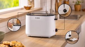 Тостер Bosch TAT2M121, MyMoment Compact toaster, 950 W, Auto power off, Defrost and reheat setting, Integrated warming grid, High lift, White