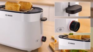 Тостер Bosch TAT2M121, MyMoment Compact toaster, 950 W, Auto power off, Defrost and reheat setting, Integrated warming grid, High lift, White