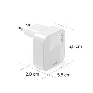HAMA Бързо мини зарядно GaN, 2 x USB-C, PD, 40 W, сгъващ се адаптер, бял