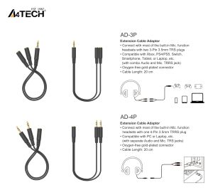 А4Tech Адаптер 3.5 mm жак женско - 2 x 3.5 mm жак мъжко