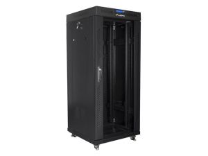 Комуникационен шкаф Lanberg rack cabinet 19" free-standing 27U / 600x600 self-assembly flat pack with glass door LCD, black