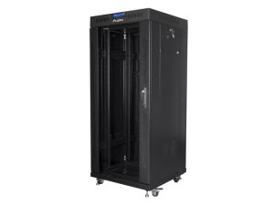 Комуникационен шкаф Lanberg rack cabinet 19" free-standing 27U / 600x600 self-assembly flat pack with glass door LCD, black