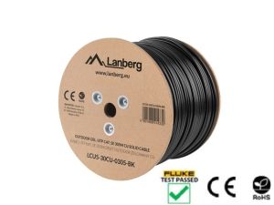 Кабел Lanberg LAN cable CAT.5e utp 305m solid outdoor gel-filled cu black fluke passed