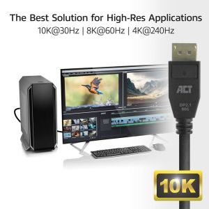 ACT Кабел Display port 2.1 мъжко-мъжко,8К@60Hz,4k@240Hz, 2м, черен