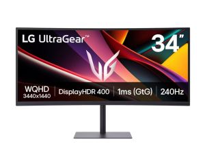 Монитор LG 34G630A-B, 34", UltraGear 21:9 Curved, VA, 1ms MBR, 5ms, WQHD (3440x1440), 240Hz, HDR 400, 4000:1, 300cd/m2, DCI-P3 95%, Free-sync, NVIDIA G-SYNC Compatible, VRR, USB, USB-C, HDMI, DP, Speakers 5Wx2, PIP, PBP, Height, Swivel, Tilt, Black