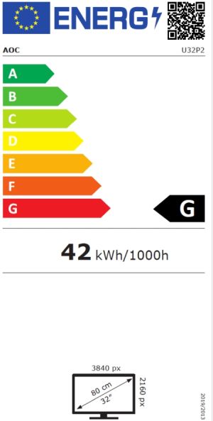 Монитор AOC U32P2, 31.5" VA WLED, 3840x2160@60Hz, 4ms GtG, 350cd m/2, 3000:1, 50M:1 DCR, Adaptive Sync, FlickerFree, Low Blue Light, 3Wx2, Tilt, Height Adjust, Pivot, Swivel, 2xHDMI, DP, USB hub