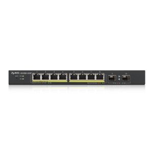 Комутатор ZyXEL GS1900-10HP v2, 8-port GbE L2 PoE Smart Switch + 2 SFP slots, 802.3at, desktop, fanless, 70 Watt