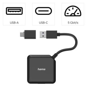 USB хъб Hama 4x USB-A USB 3.2 Gen 1 5Gbps (00200116)