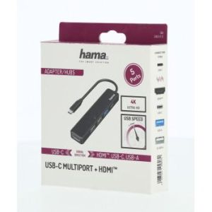 Мултипорт адаптер Hama USB-C към HDMI 4K 3x USB-A USB-C PD (00200117)