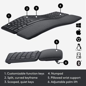 Безжична клавиатура Logitech ERGO K860 US безжична Bluetooth/USB (920-010108)