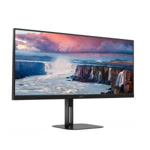 Монитор AOC U34V5C/BK, 34" VA WLED, 3440x1440@100Hz, 4ms GtG, 1ms MPRT, 300cd m/2, 4000:1, 20M:1 DCR, Adaptive Sync, FlickerFree, Low Blue Light, 5Wx2, Tilt, Height Adjust, Swivel, HDMI, DP, USB hub