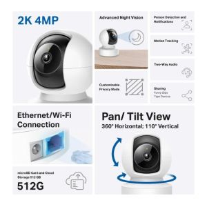 IP камера куполна TP-Link Tapo C222, 2560x1440@30fps, Pan/Tilt, H.264, microSD, Wi-Fi, аудио, RJ-45