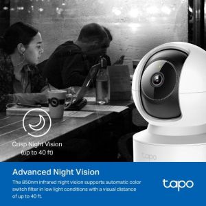 IP камера куполна TP-Link Tapo C222, 2560x1440@30fps, Pan/Tilt, H.264, microSD, Wi-Fi, аудио, RJ-45