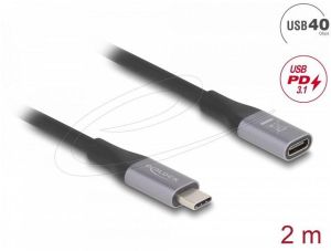 Delock Удължителен кабел USB-C, 40 Gbps, PD 240W, 2 м, сив