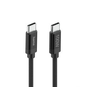 Hama Кабел за зареждане, "Fabric", USB-C - USB-C, 100 W, 1.5 m, Nylon, black