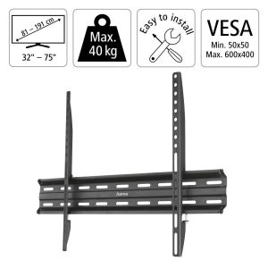 Стойка за телевизор Hama стенна фиксирана 32-75" 40кг VESA 600x400 (00220813)