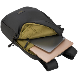 The Laser backpack for 15.6'' laptops and 16'' MacBooks, made from water-resistant resin-coated fabric obtained from recycled plastic, features a compact design and excellent pocket organization.