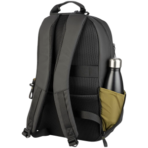 The Laser backpack for 15.6'' laptops and 16'' MacBooks, made from water-resistant resin-coated fabric obtained from recycled plastic, features a compact design and excellent pocket organization.