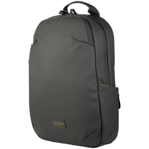 The Laser backpack for 15.6'' laptops and 16'' MacBooks, made from water-resistant resin-coated fabric obtained from recycled plastic, features a compact design and excellent pocket organization.