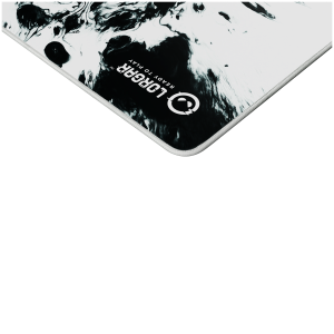 full print white and black design, bottom is black rubber with embossed LORGAR logo with double side edge stitching