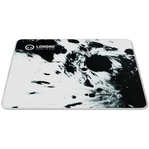 full print white and black design, bottom is black rubber with embossed LORGAR logo with double side edge stitching