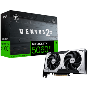 MSI Video Card NVIDIA GeForce RTX 5060 Ti 8G VENTUS 2X OC PLUS, 8GB GDDR7, 128-bit, 2617 MHz Boost, 4608 CUDA Cores, PCIe 5.0 (x8), 3x DP 2.1b, HDMI 2.1b, RAY TRACING, Dual Fan, 180W TDP, 8-pin PCIe Power, G-SYNC, 2-Slot, 3Y