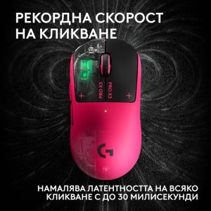 Геймърска мишка Logitech G Pro X3 Superstrike - Magenta Eclipse