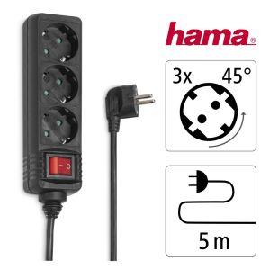HAMA Разклонител 3 гнезда, 5м,черен с бутон вкл/изкл