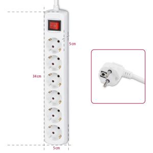 HAMA Разклонител 6 гнезда, 5м,бял с бутон вкл/изкл