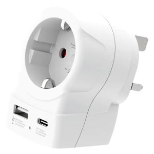 Skross универсален адаптер Europe to UK + 1 x USB  A/C порт, 20W 1500283E