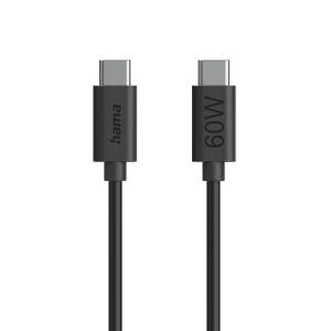 HAMA Кабел за зареждане USB-C - USB-C, 60 W, 1.2 м, черен