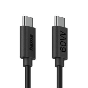 HAMA Кабел за зареждане USB-C - USB-C, 60 W, 1.2 м, черен