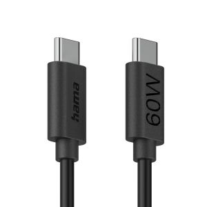 HAMA Кабел за зареждане USB-C - USB-C, 60 W, 1.2 м, черен