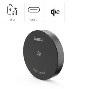 HAMA Безжично зарядно устройство Qi2 25W, бързо зареждане, черно
