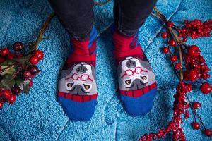 Коледни Бамбукови чорапи с Вълк