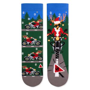 Arty Socks Коледни чорапи с Елен Моторист - Тъмнозелен