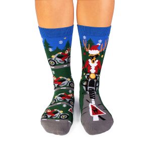 Arty Socks Коледни чорапи с Елен Моторист - Тъмнозелен