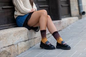 Чорапи с 98% Памук Щрихи - Кафяв – дамски