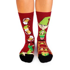 Arty Socks Коледни чорапи с Весел Елф - Светло бордо